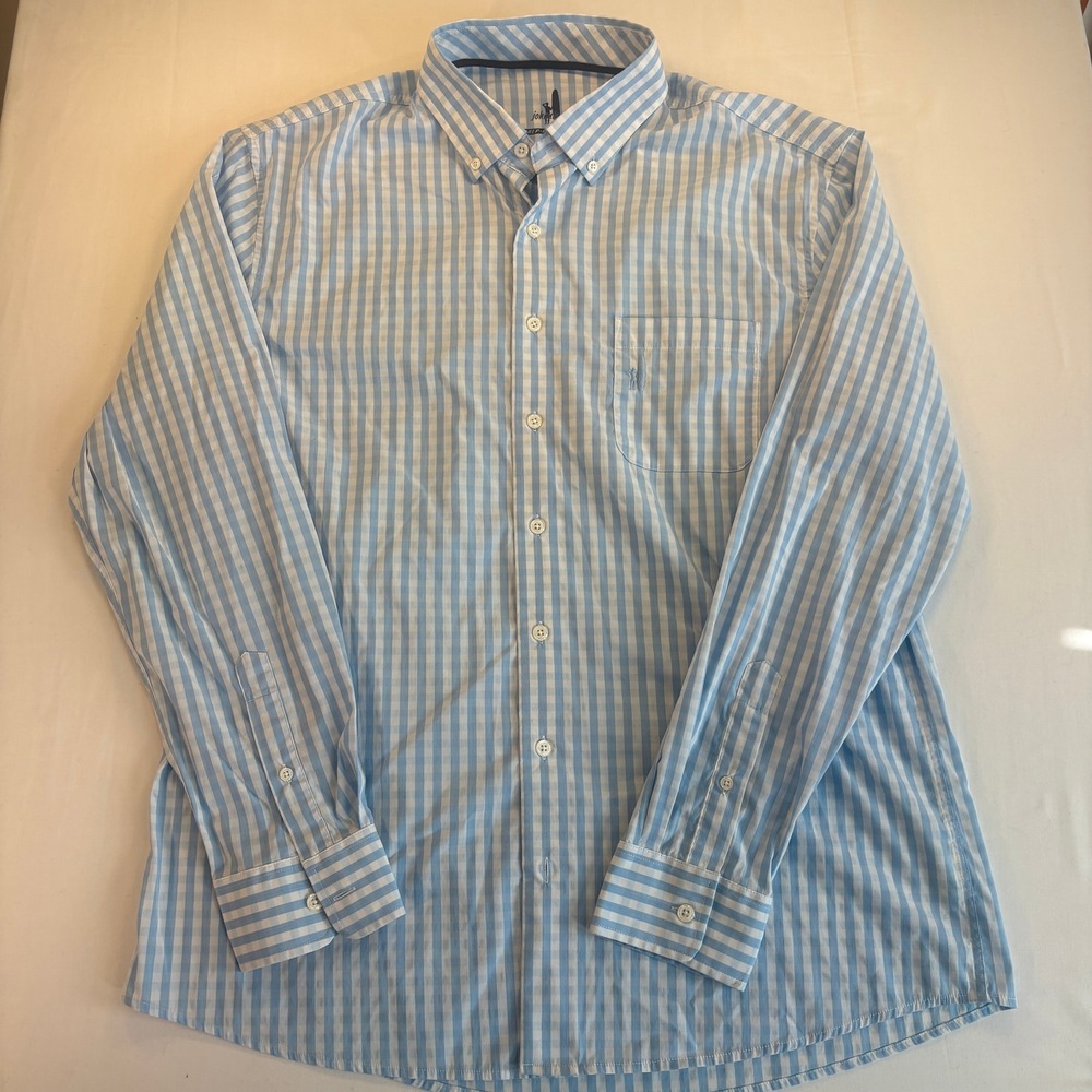 Johnnie-O Prep-Formance Mens Large Blue Gingham Check Button Down Shirt L/S